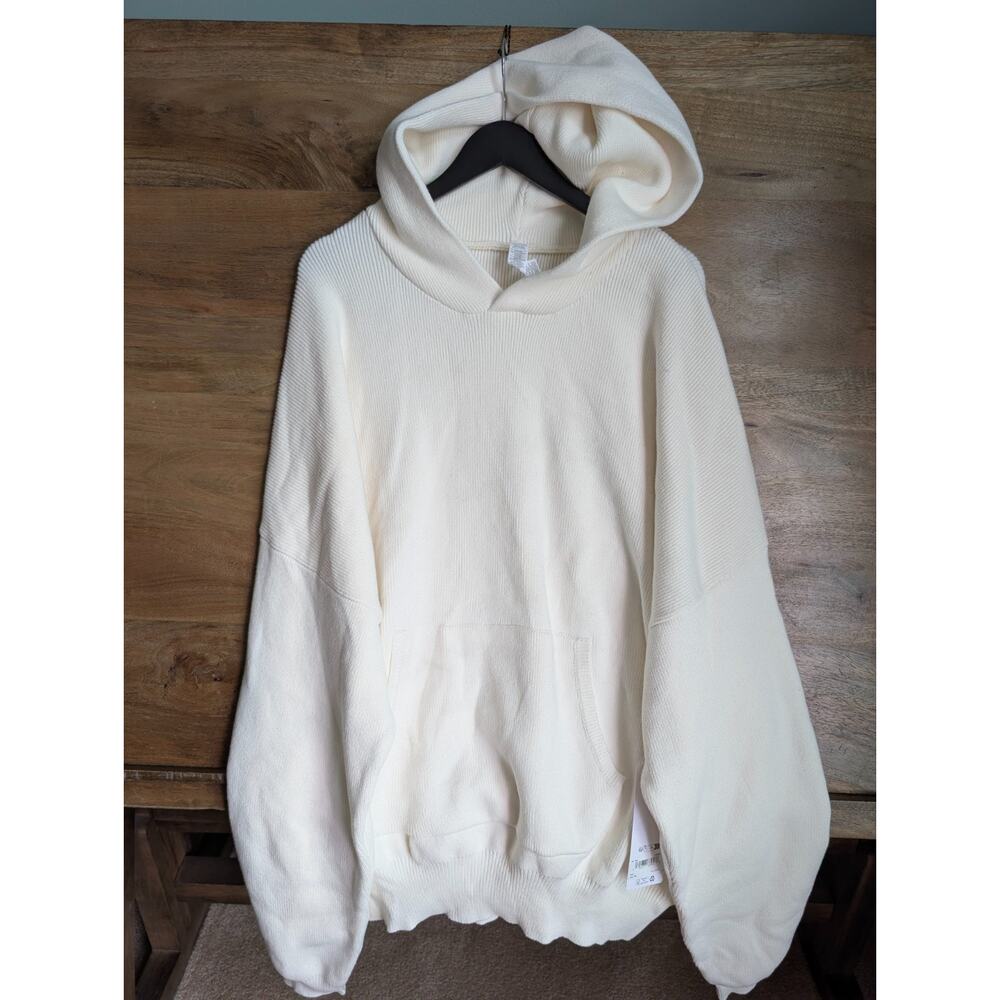 NWT Alo Yoga Scholar Hooded Sweater Mens 2XL Ivory Ribbed Hem & Cuffs Pullover
